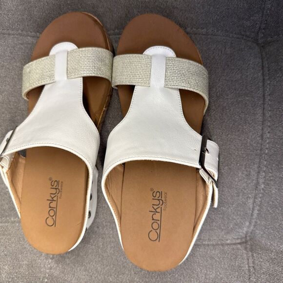 New Corkys Top Secret Wedge Sandals Size 7 White Slip On Adjustable Buckle - Picture 3 of 11